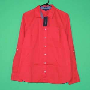 Tommy Hilfiger Womens M Red Long Slv Shirt NEW